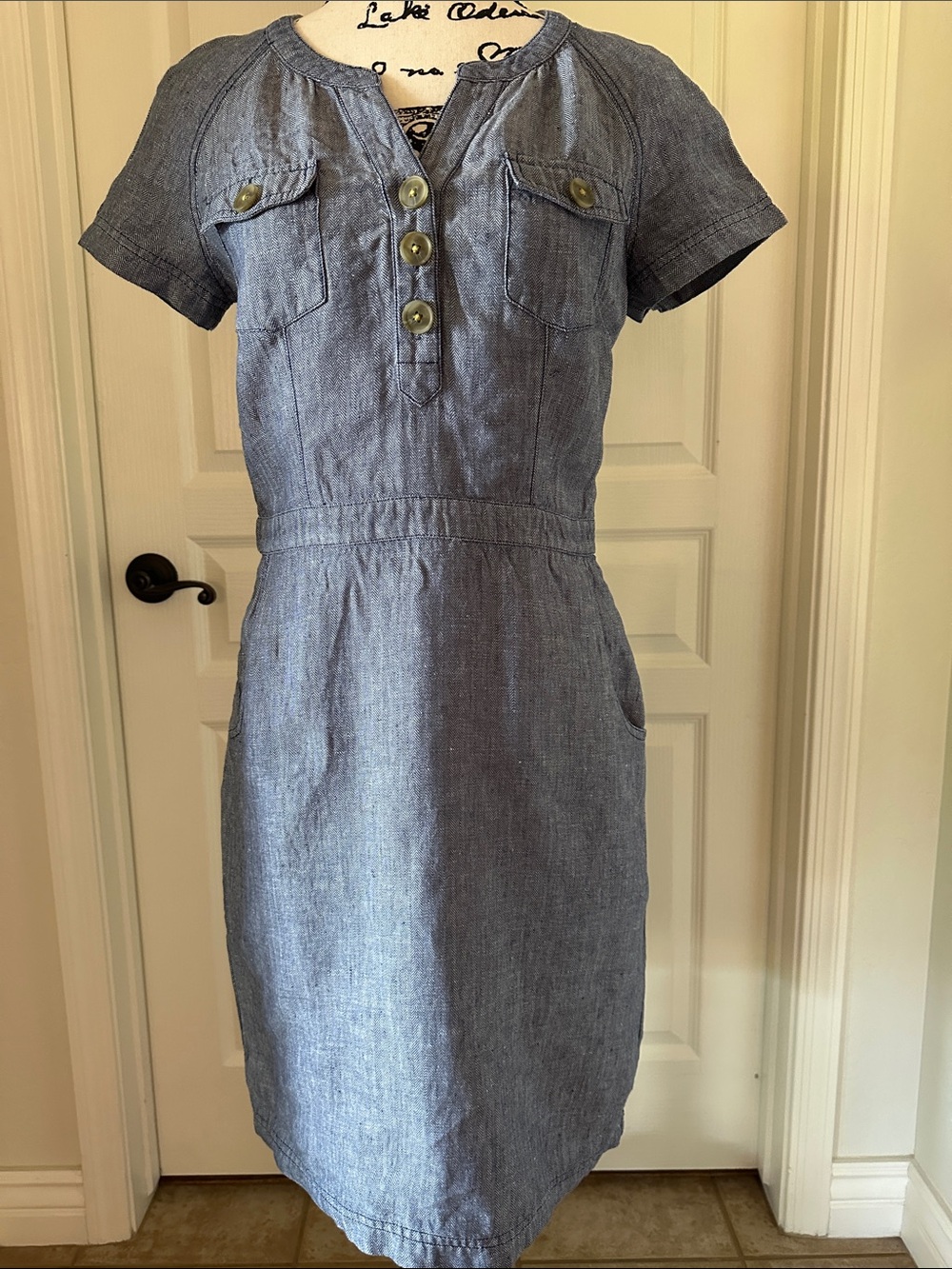 Boden Chambray Button-Pocket Midi Dress - Light Blue